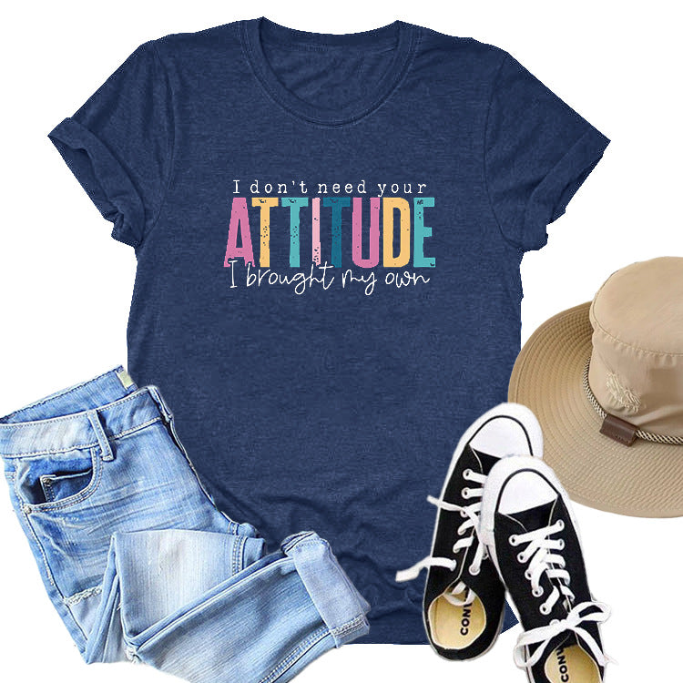 Colored Cotton T-shirt Women's Short Sleeve Letters