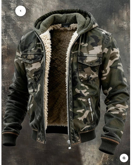 Winter Menswear Warm With Velvet Hooded Pocket Long-sleeved Cotton-padded Jacket