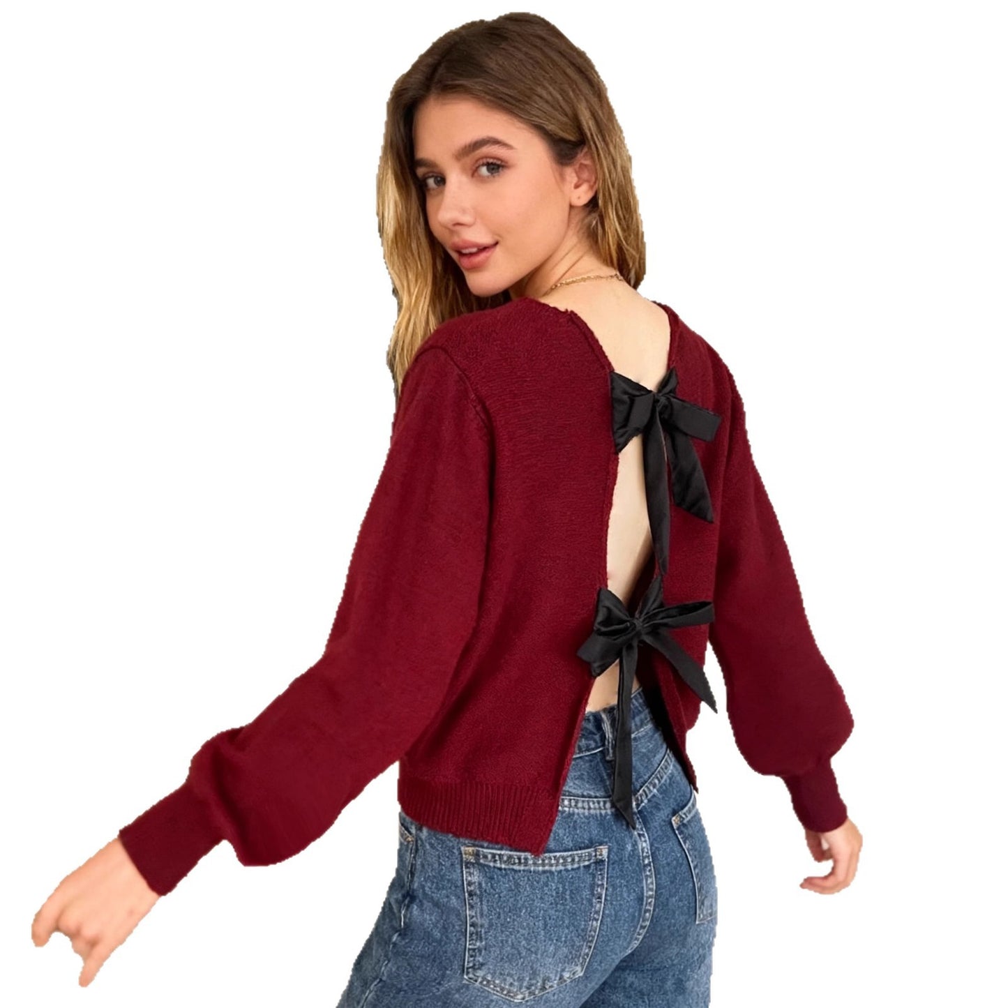 Womens Polyester Long-sleeved Knitted Sweater