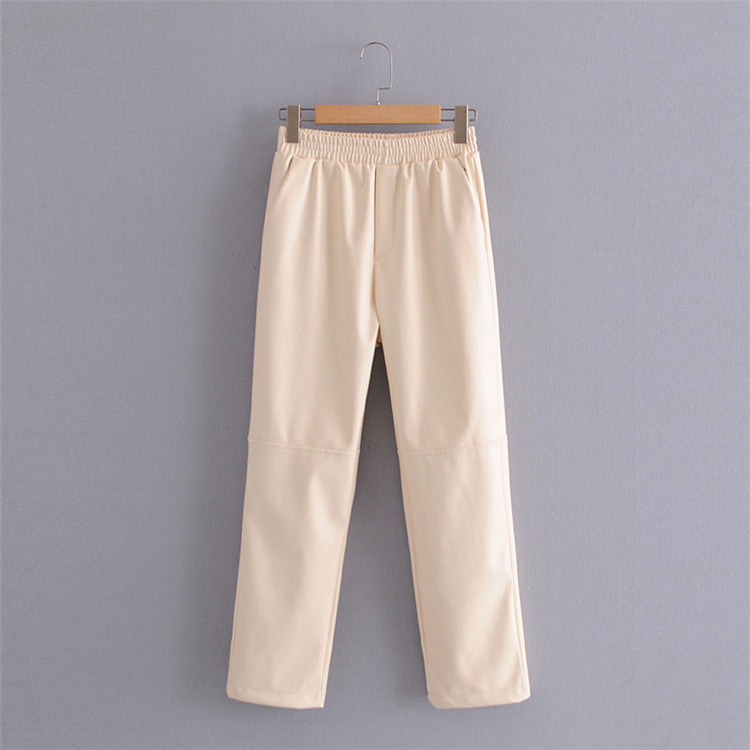 Casual Fashion All-match Solid Color Imitation Leather Pants