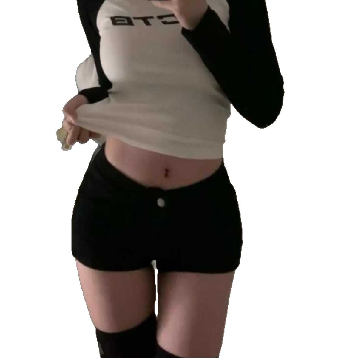 Stretchy Tight-fitting Black Denim Hot Shorts For Spring And Fall New Style