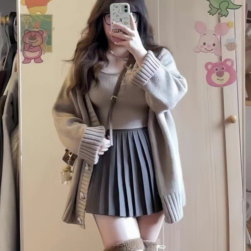 Plus Size Women's Set Lazy Style Retro Knit Sweater