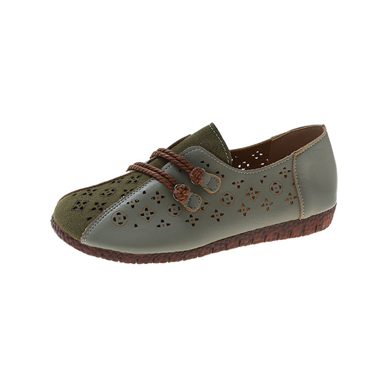 Retro Ethnic Style Buckle Hollowed Out Shoes For Women