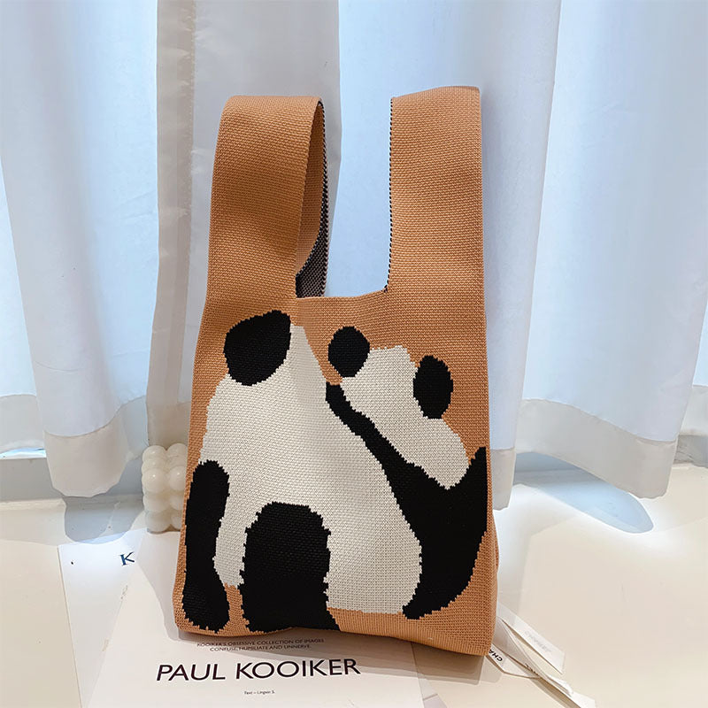 Cute Panda Large Knitted Bag Woven Portable Casual Vest