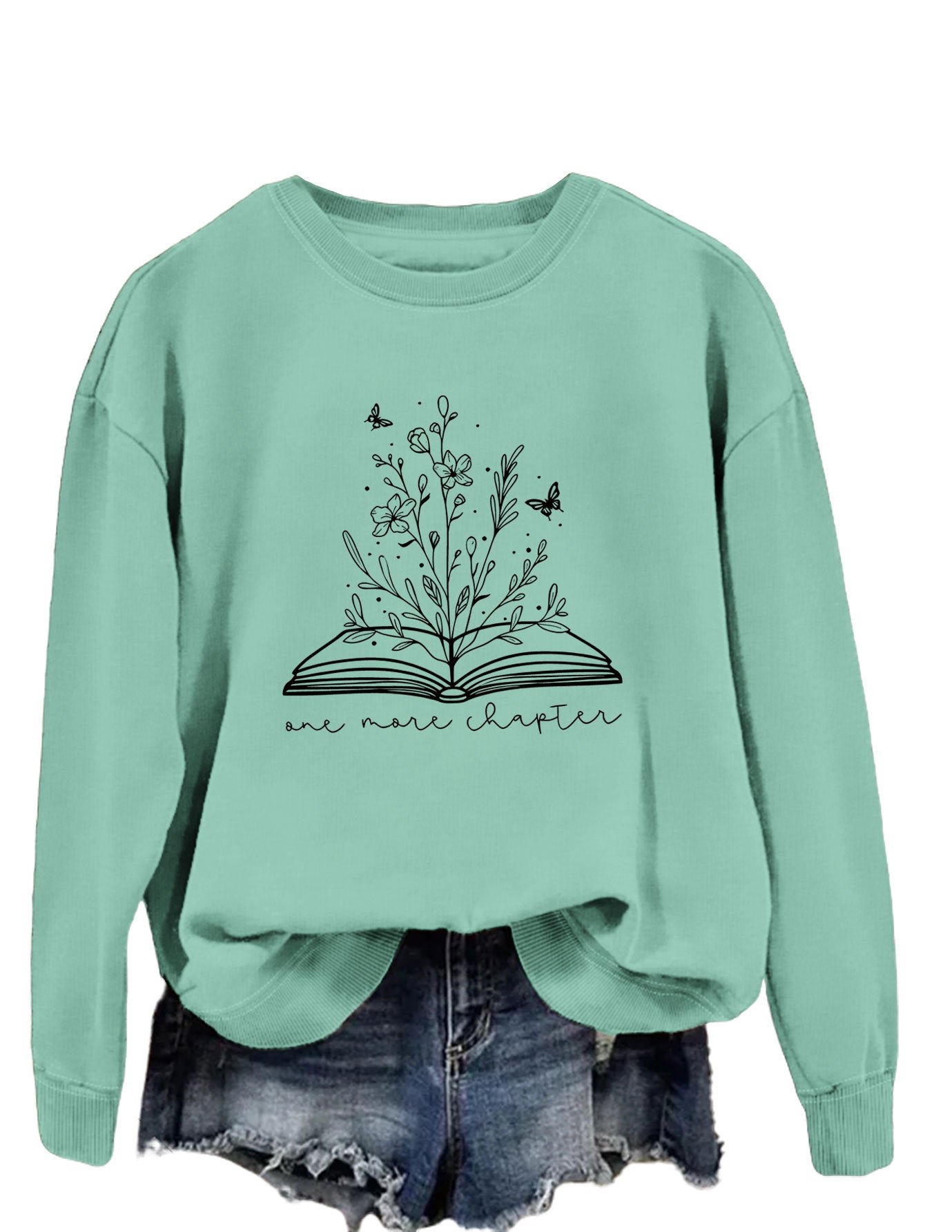 Rund Hals Enkel Langærmet Løs Sweatshirt til Kvinder med Bogstaver