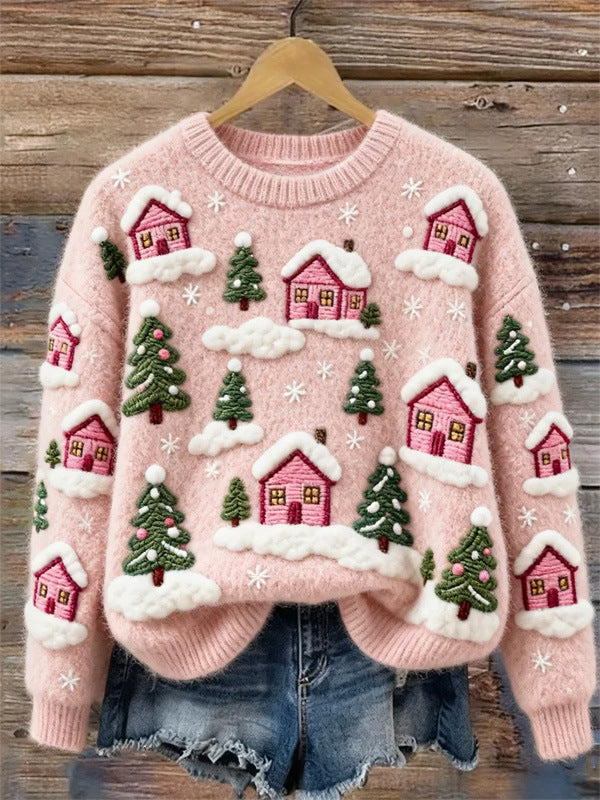 Womens Soft Fluffy Christmas Tree Sweater