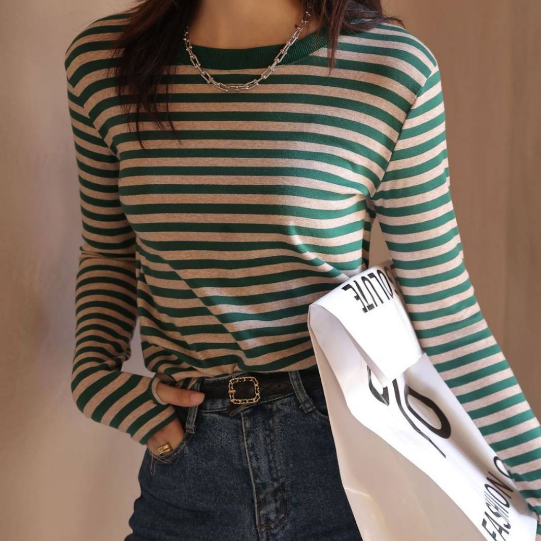 Women's Striped T-shirt Long Sleeve Bottoming Shirt