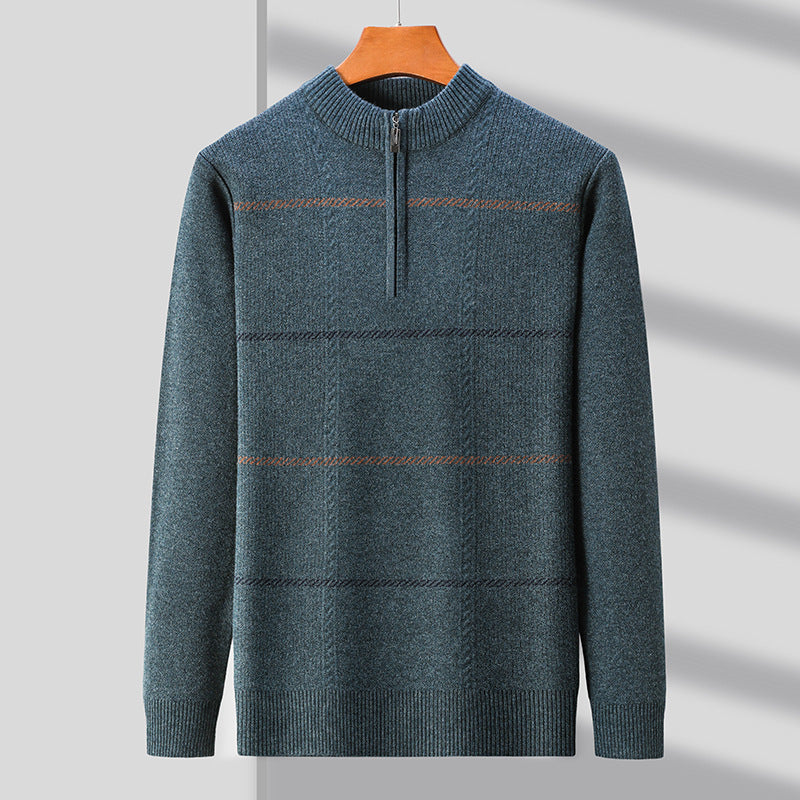 Mens Stand-Up Collar Long-Sleeve Half-Zip Knit Sweater