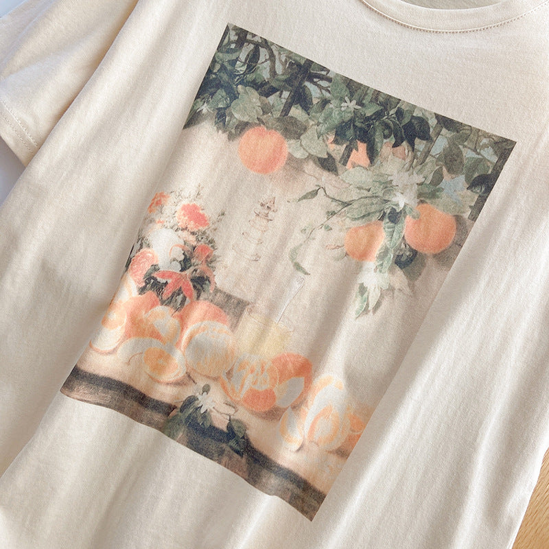 Casual Loose Crew Neck Printed Short Sleeve