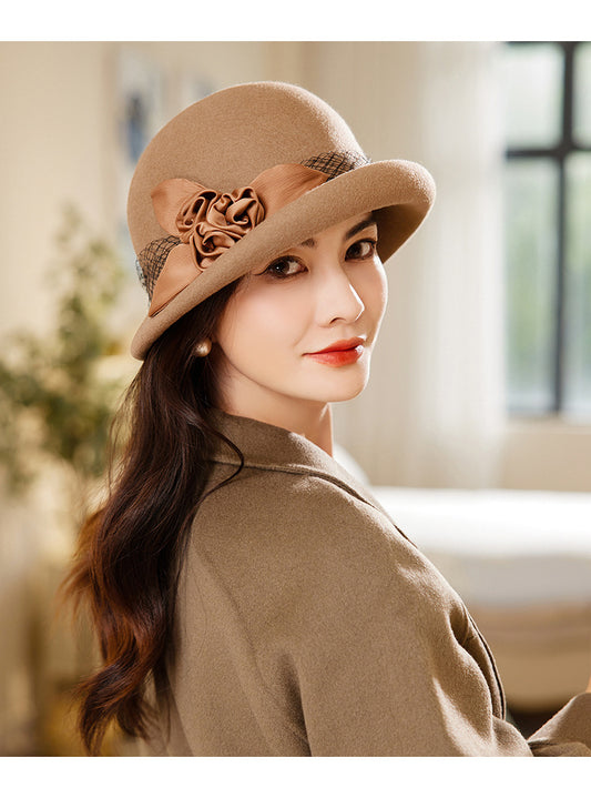Women's Wool Top Retro Woolen Basin Hat