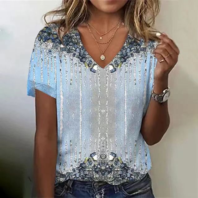 V-neck Floral Print European And American Short Sleeve