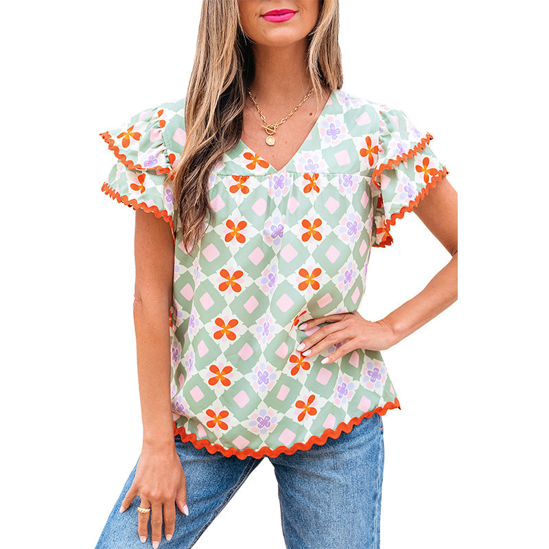 Women's Fashionable Multi-color Geometric Printed Chiffon Shirt