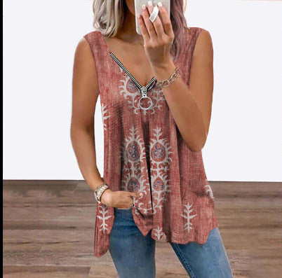 Women's Geometric Vest Abstract Print V-Neck Casual Top