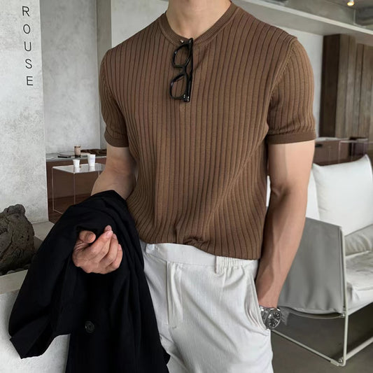 T-shirt Kortærmet Sweater Stræk Koreansk Stil Løs Amerikansk Stil Herretop
