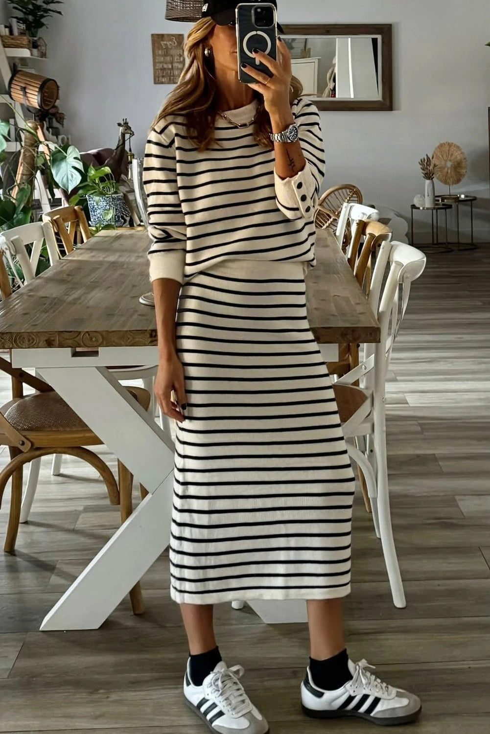 Women's Fashion Striped Knitted Two-piece Sweater