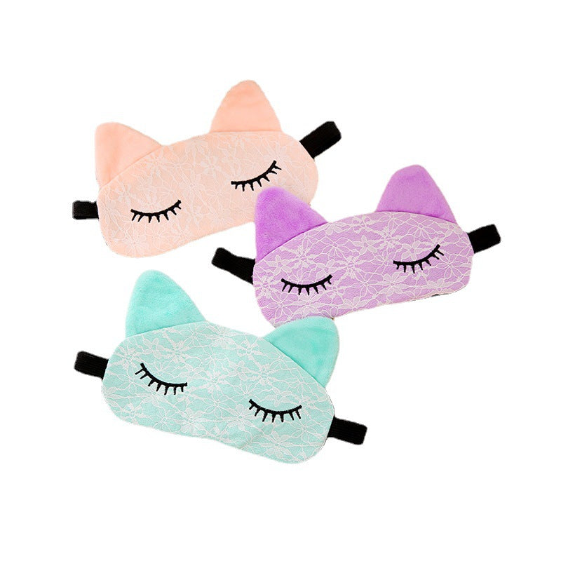 Cartoon Lace Eyeshade Sleeping Mask Cover Microfiber Eye Eyepatch Blindfolds To Shield The Light Cute Cat Eye Mask Cover
