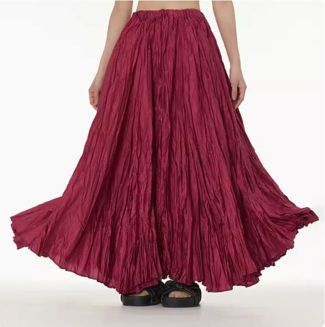 Irregular Ultra-long Mop Umbrella Skirt Slimming Pleated Half-length