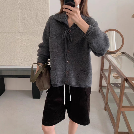 Lapel Loose Knitted Cardigan Casual Women's Sweater