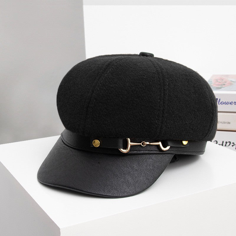 Women's All-match Leather Buckle Octagonal Hat