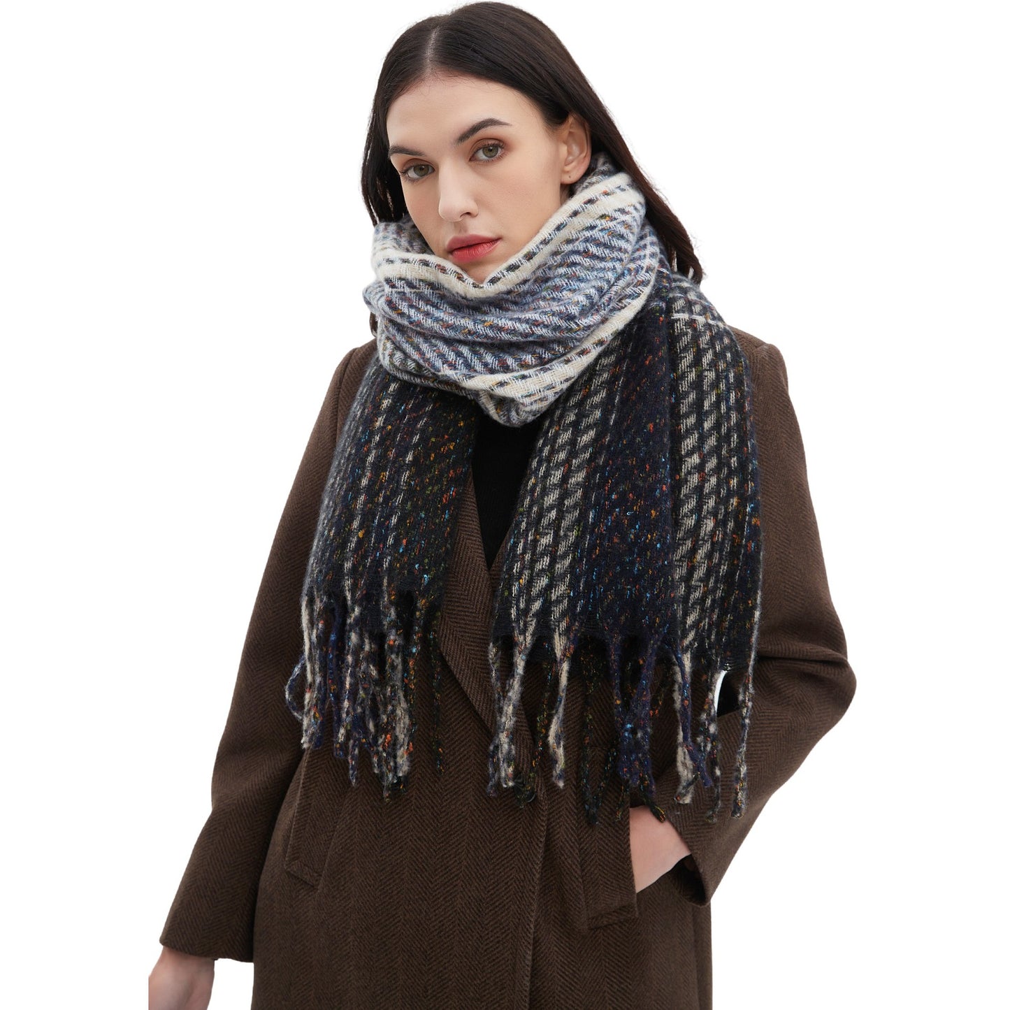 European And American Clip Flower Gradient Color Tassel Scarf