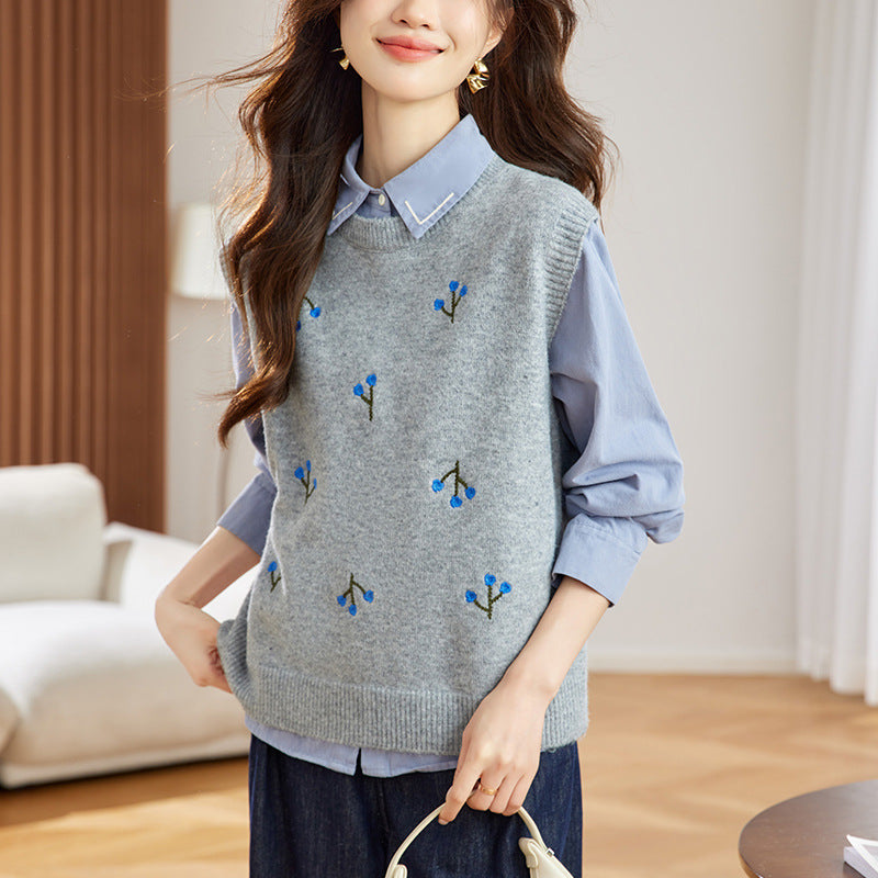 Knitted Vest Spring Women's Design Sense V-neck Buttons