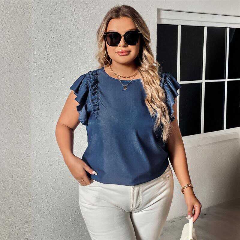 Stylish Loose-fitting T-shirt With A Ruffled Hem For Women