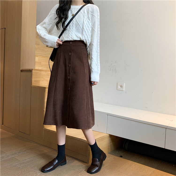 line Half-length Women's Mid-length High-waist Skirt Winter
