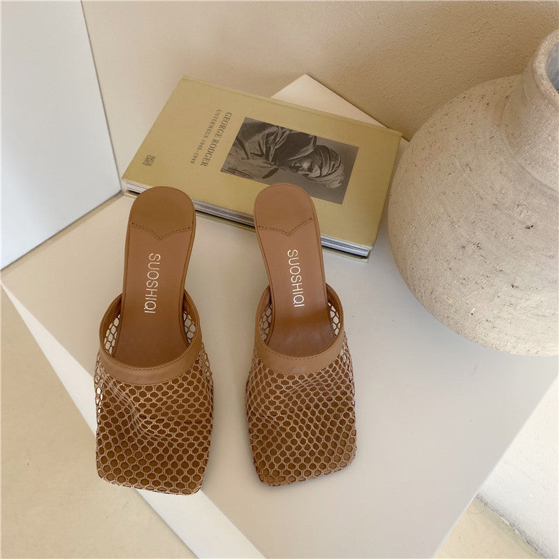 Fishnet hole square head high heel half drag