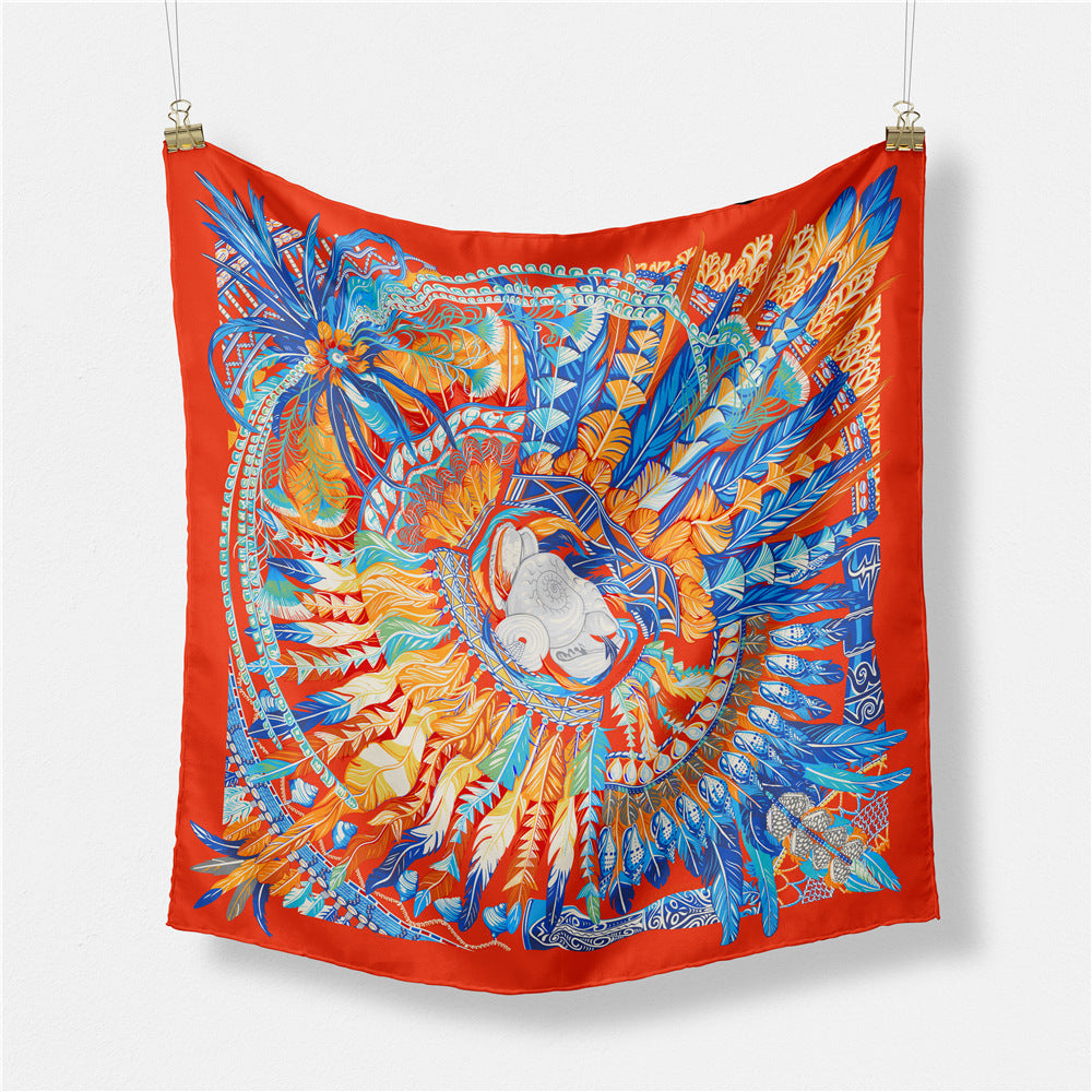Geometric Color Feather Ladies Twill Decorative Small Square Scarf