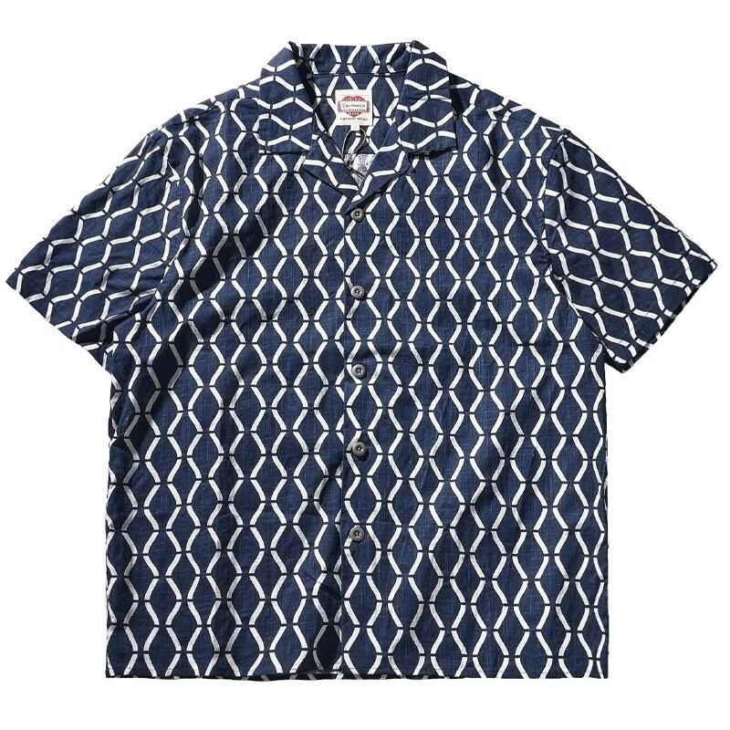 Japanese-style Retro Shirt Men's Cuban Lapel Shirt Short Sleeve