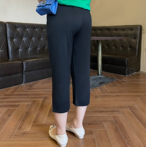 High Waist Cropped Pants Elastic All Match Hot Drill Casual