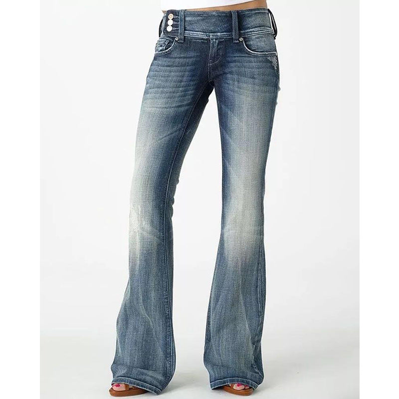 Retro Side Button Mid Waist Skinny Jeans