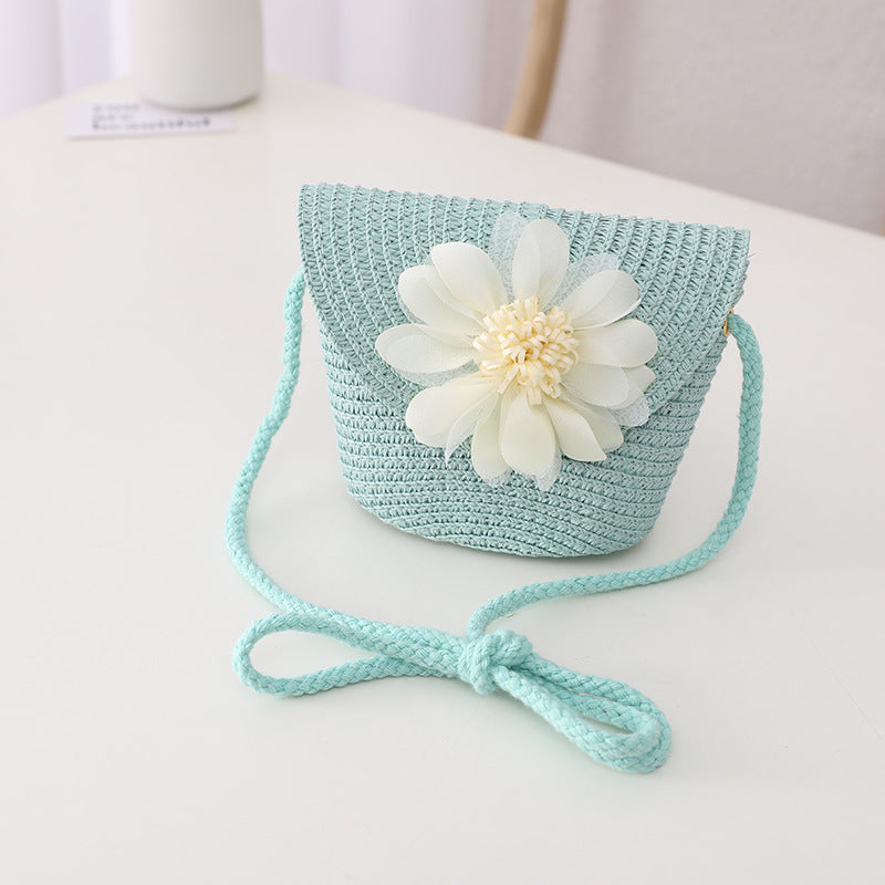Children's Summer Sunshade Flower Princess Straw Hat Backpack Set