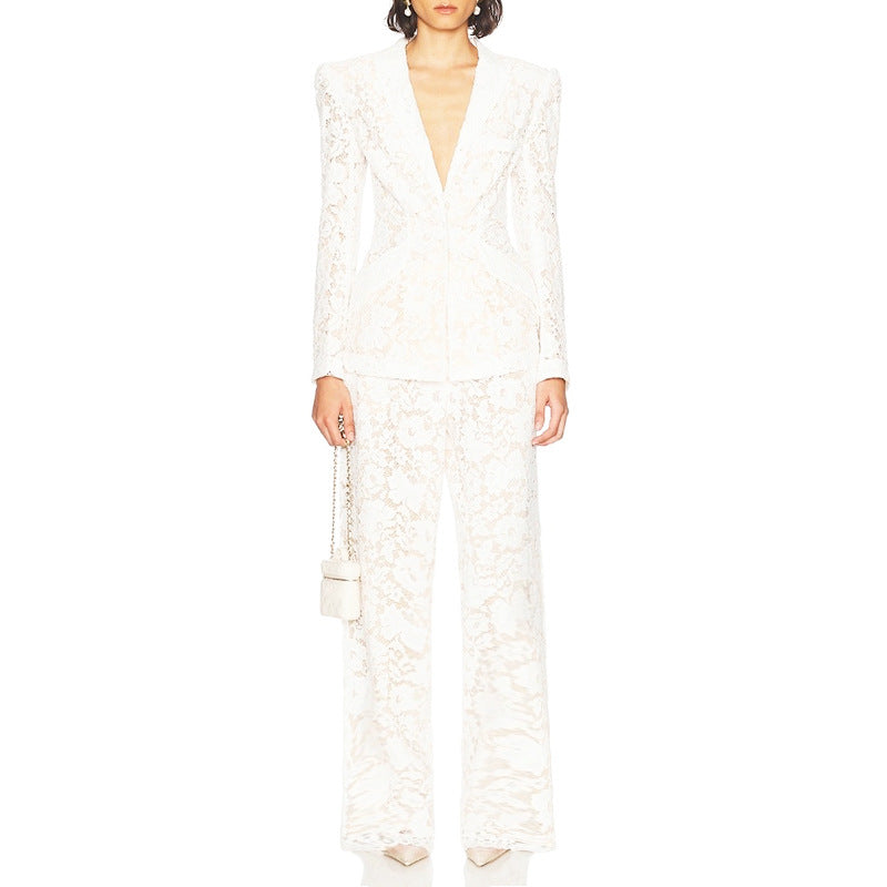 Socialite Catwalk Elegant Temperament Straight-leg Pants Slim Fit Two-piece Suit