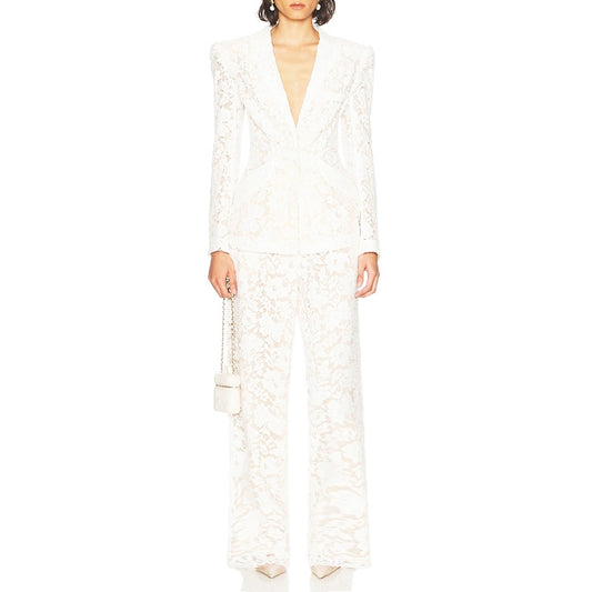 Socialite Catwalk Elegant Temperament Straight-leg Pants Slim Fit Two-piece Suit