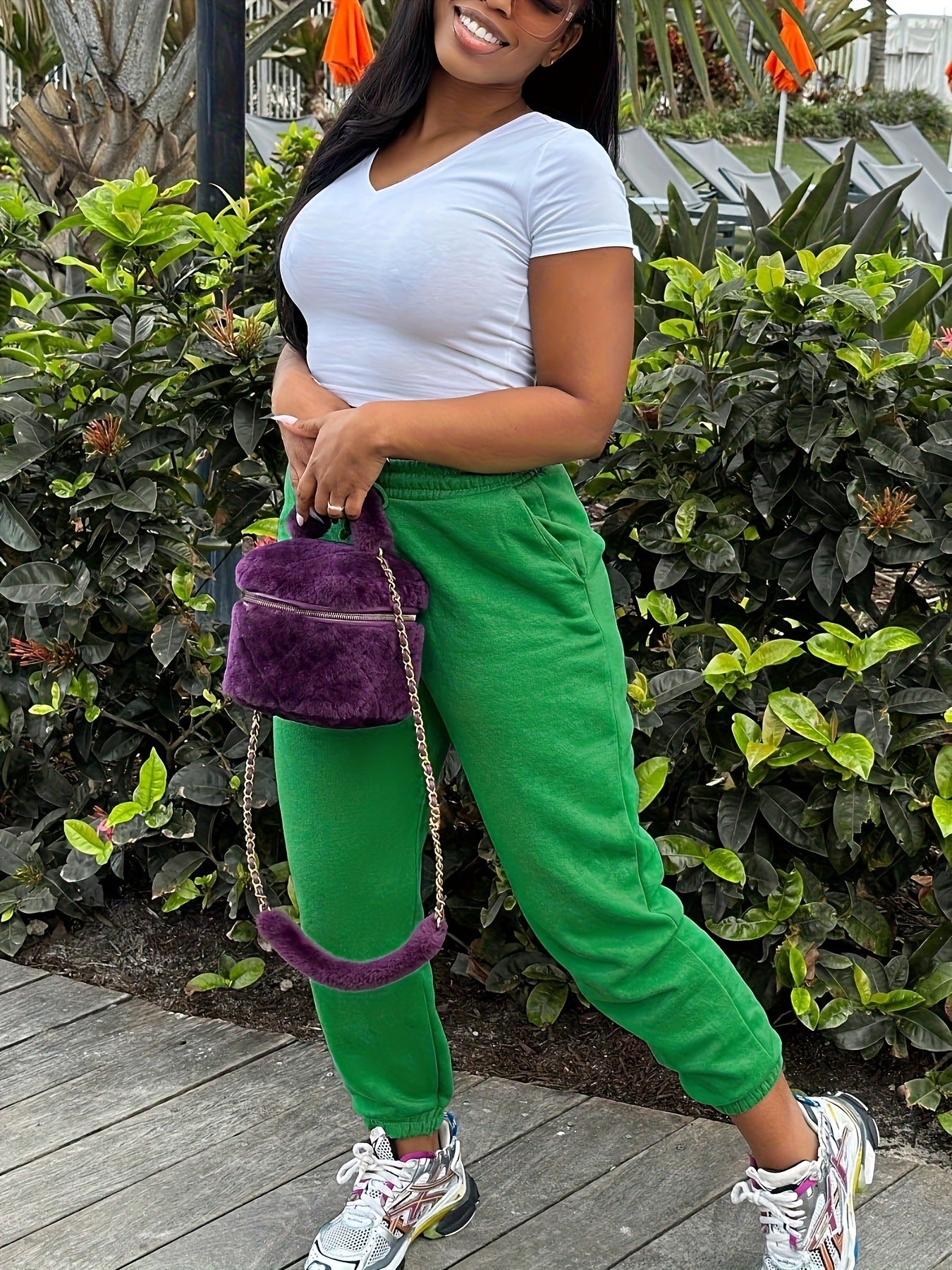Sleek Stylish Elastic-waist Drawstring Sweatpants For Sporty Casual Wear
