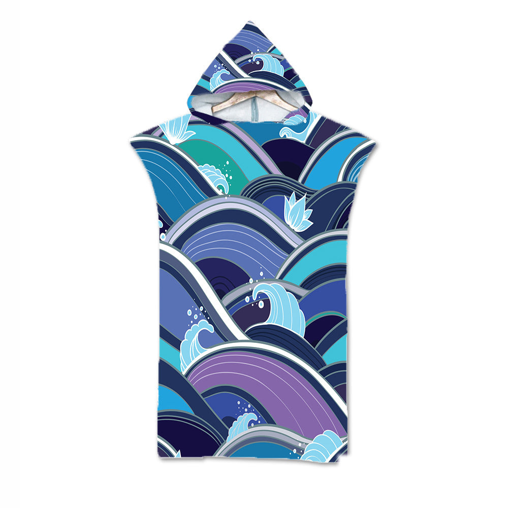 Print Hooded Beach Towel Cape Superfine Fiber