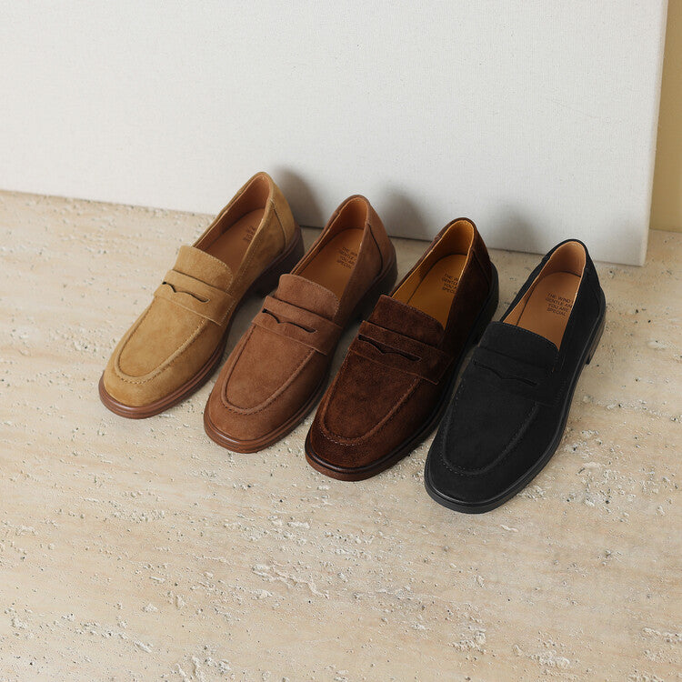 Women's Sheepskin Pumps With Square Toes And Retro Round Toes