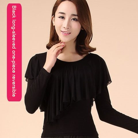 Square Dance Clothing Mesh Round Neck Latin Dance Dancing Practice Clothes