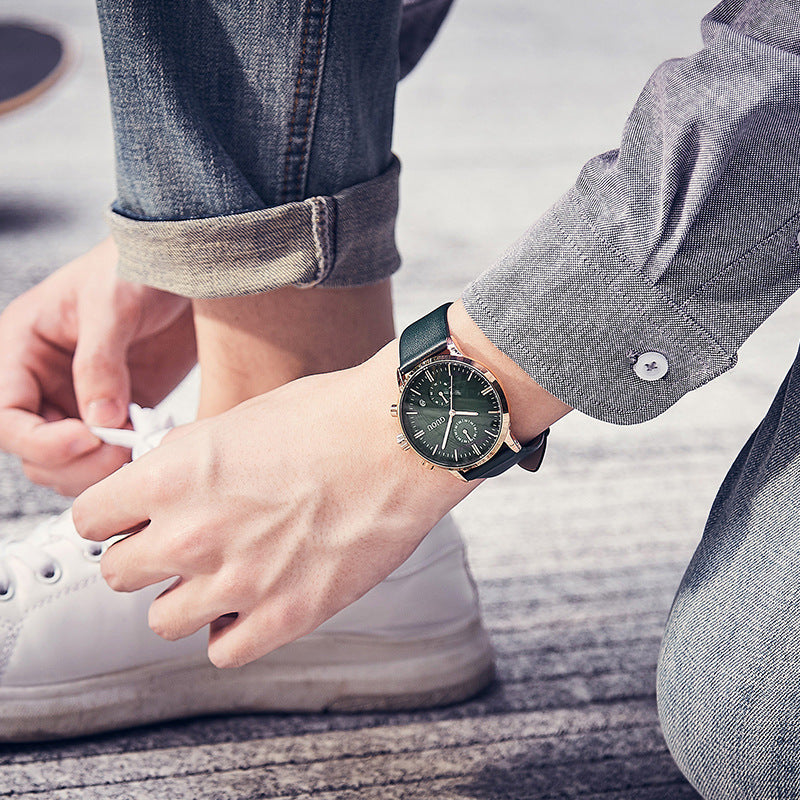 Calendar Waterproof Leather Personalized Multi-functional Men's Quartz Watch