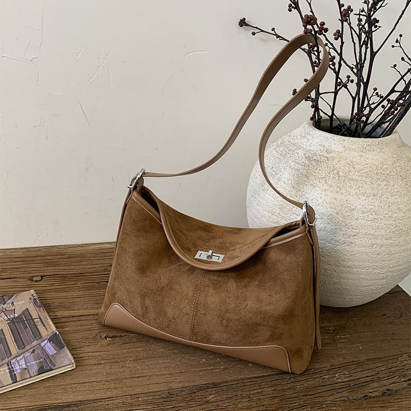 Stylish Suede Lock-Clasp Versatile ShoulderCrossbody Bag