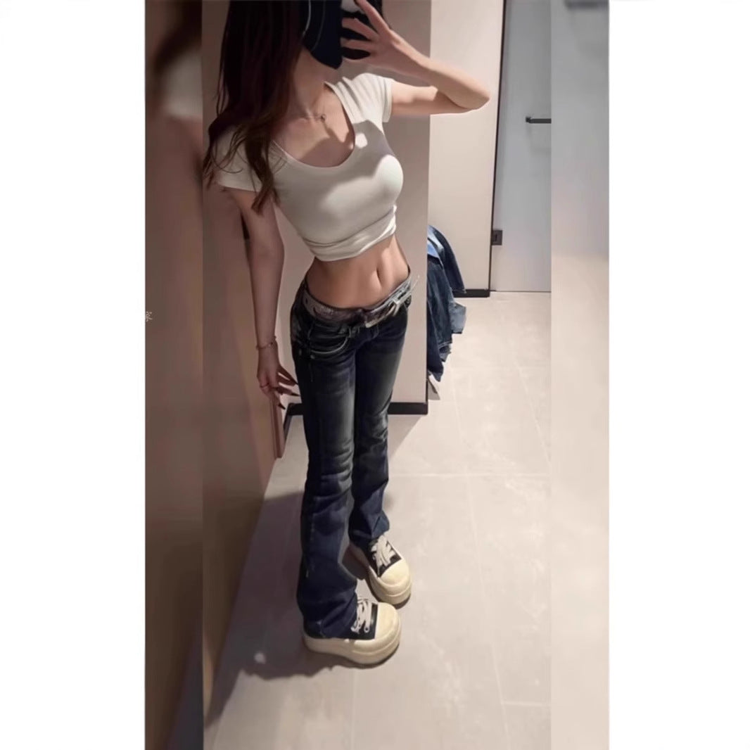 American-style Chic Edgy Embroidered Wing Jeans With A Designer Vibe