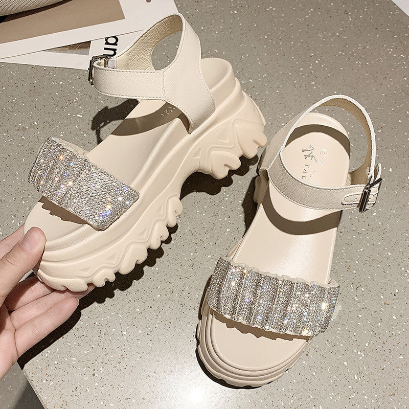 Rhinestone Platform Sandals All-match High-heeled Platform Casual Roman Shoes