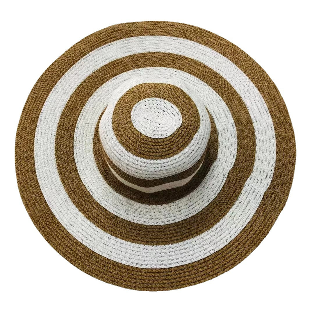 Women's Beach Big Brim Foldable Striped Straw Hat