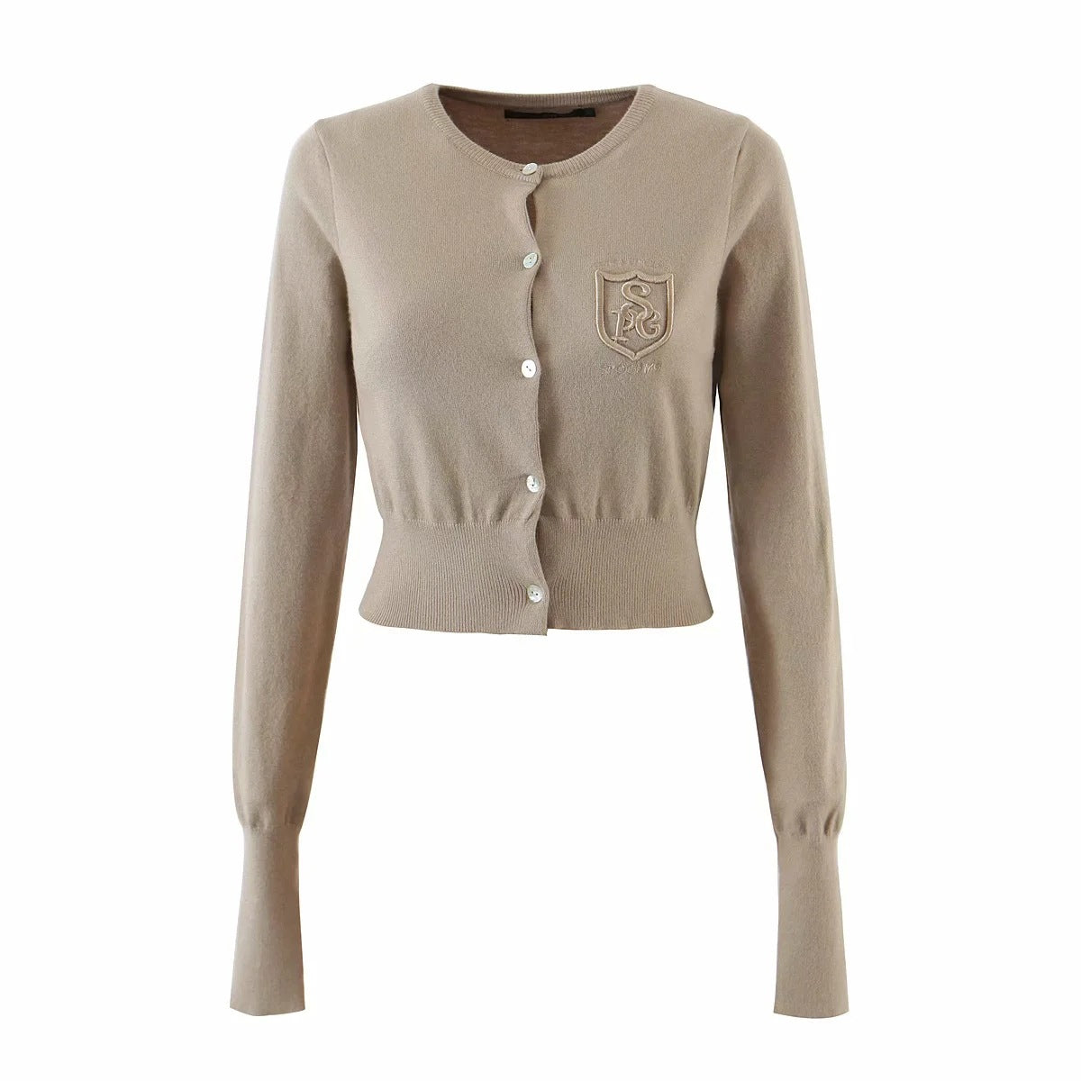 British Style Letter Embroidered Cropped Knitted Sweater Coat
