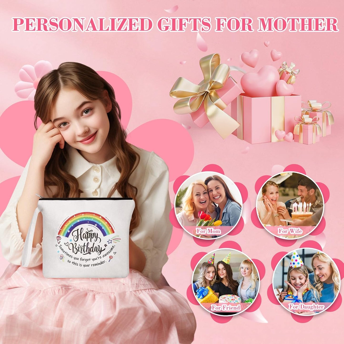 Makeup Bag, Birthday Gifts for Mom, Canvas Cosmetic Bags for Women, Toiletry Bags Makeup Bags, Mom Birthday Gifts, Make up Bag, Travel Makeup Bag, Makeup Case, Gifts for Friend Family