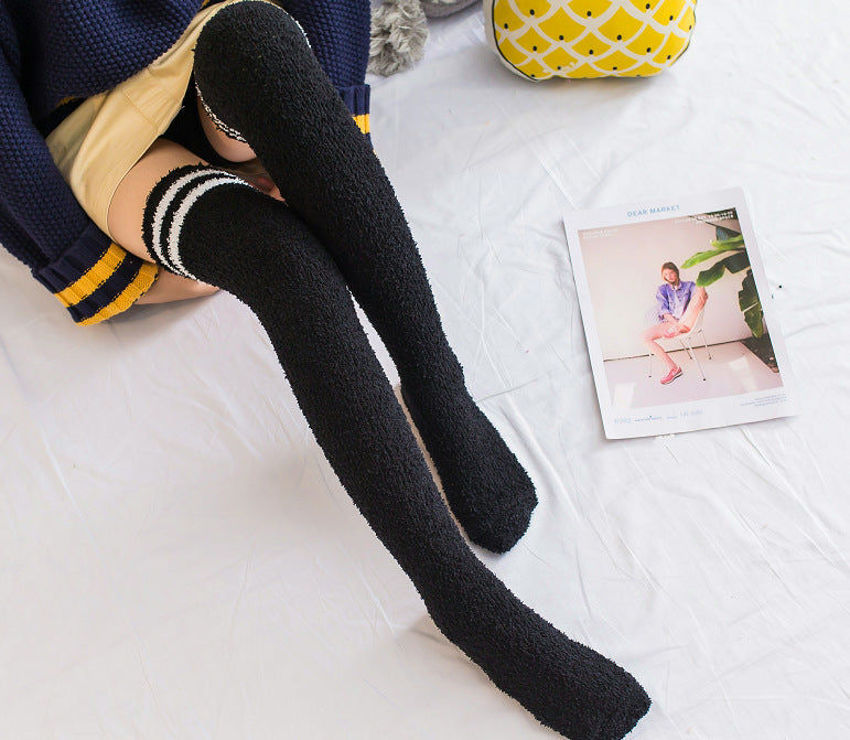 Winter long tube coral fleece ladies over the knee socks