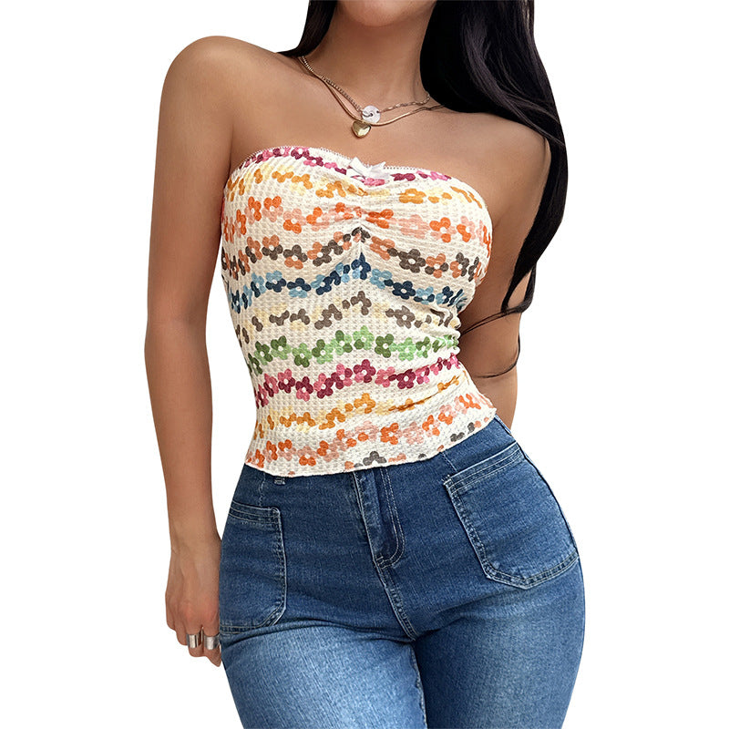 Kvinders stropløse, ærmeløse tanktop med farvegradient og blomsterprint