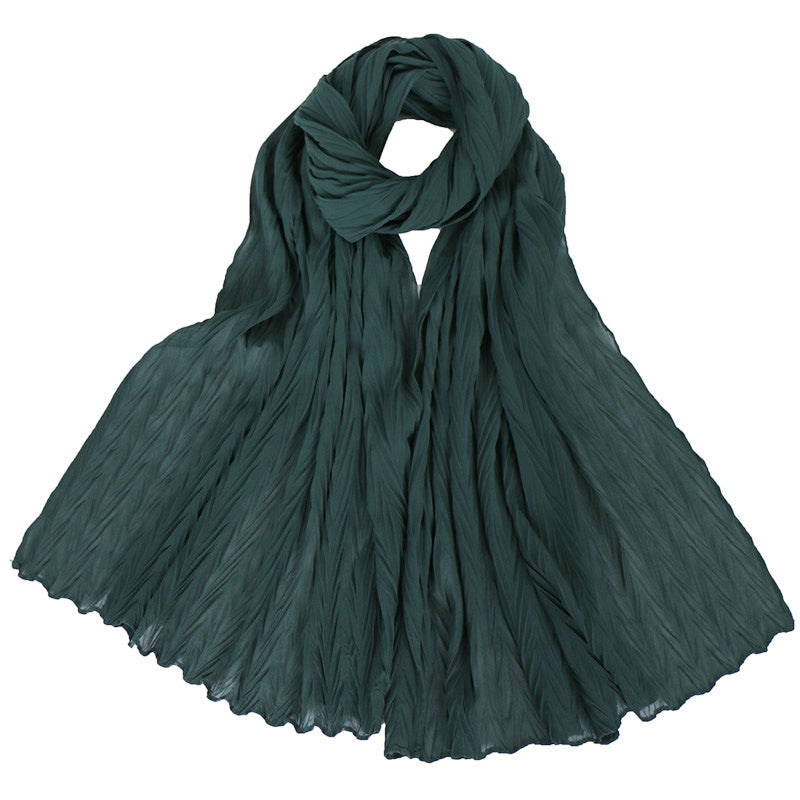Fashion leaf crumpled solid color female headscarf