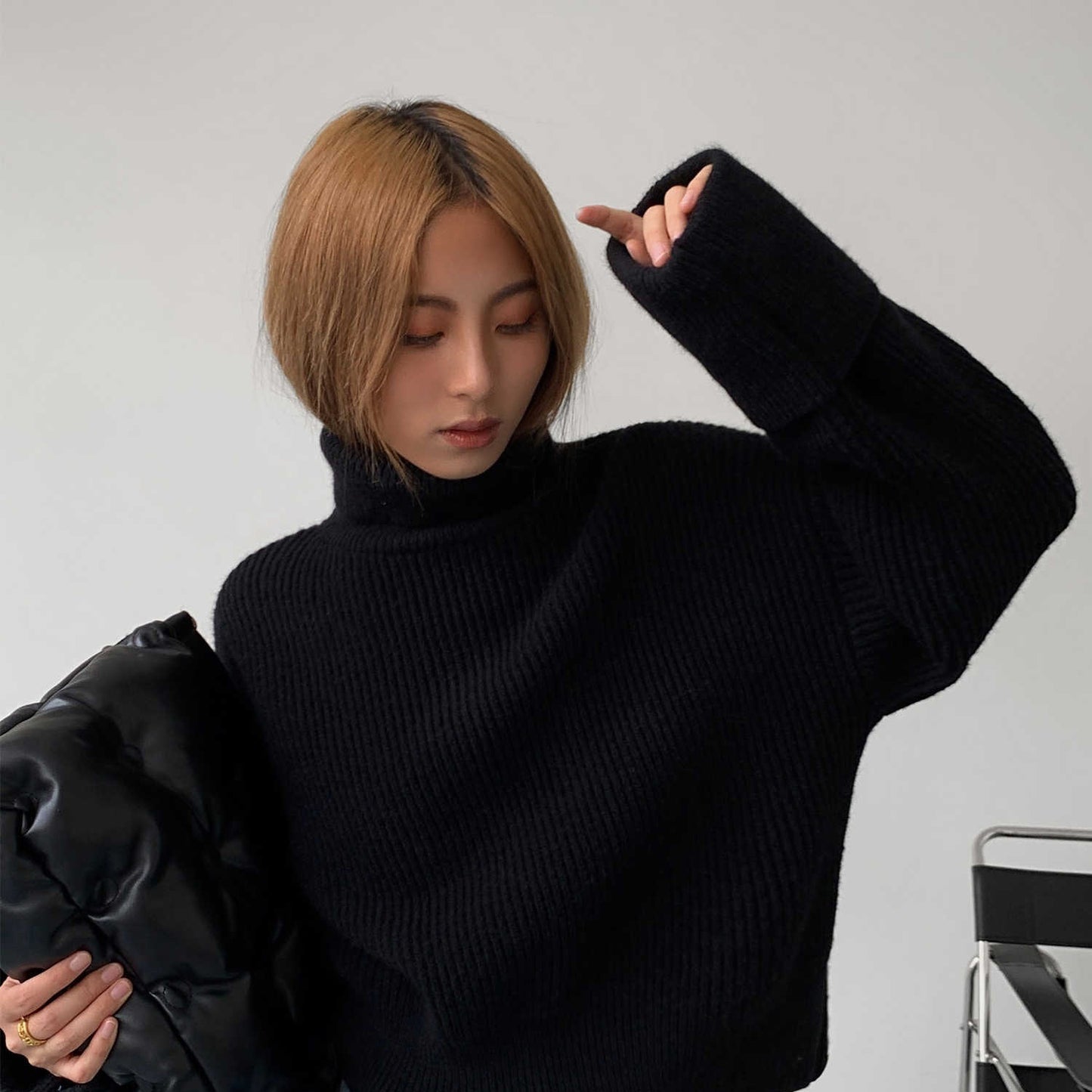 Women's Loose Casual High Neck Sweater